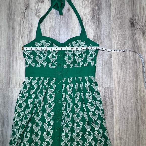 Floreat Anthropologie Cockadoodle Halter Tie Back  Green and White Dress Size 4 - Picture 7 of 13